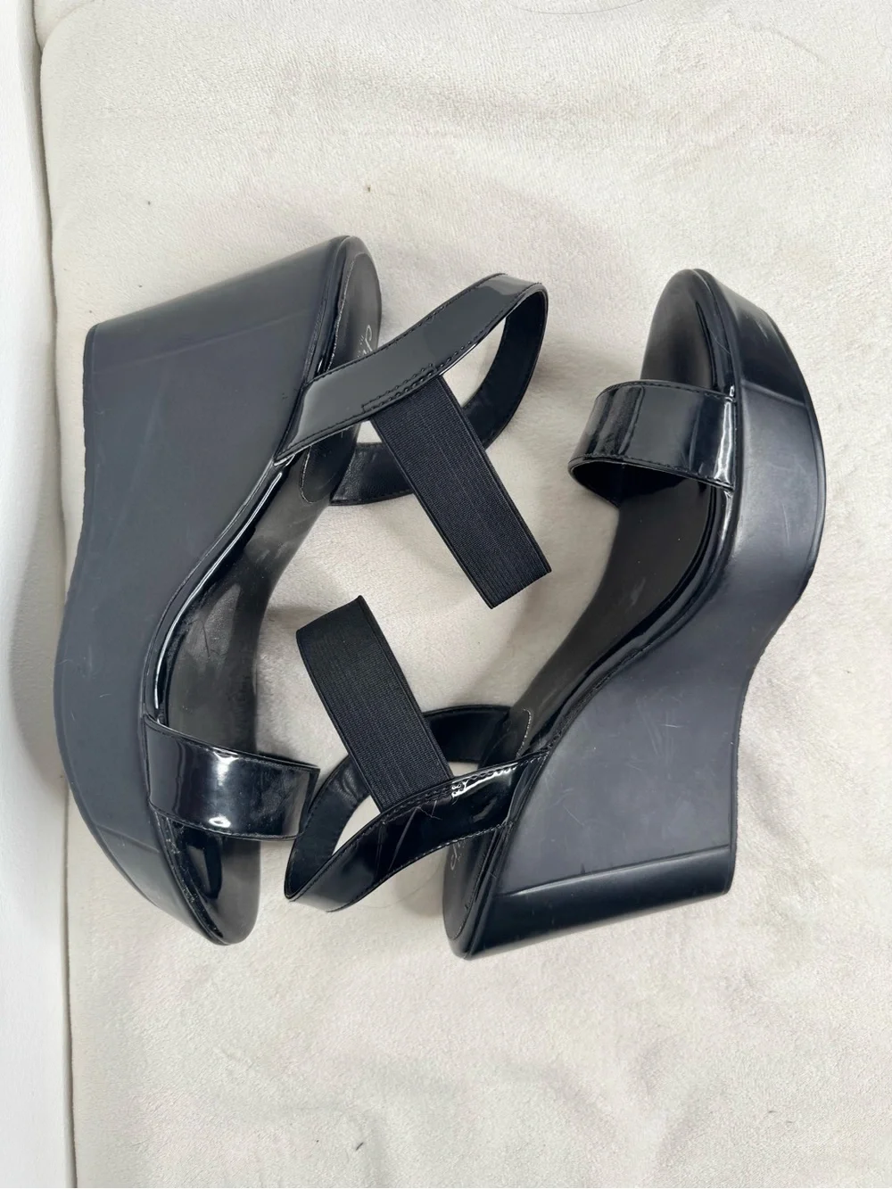 Charles by Charles David Women's Black Elastic Strap wedge Sandals size 8.5